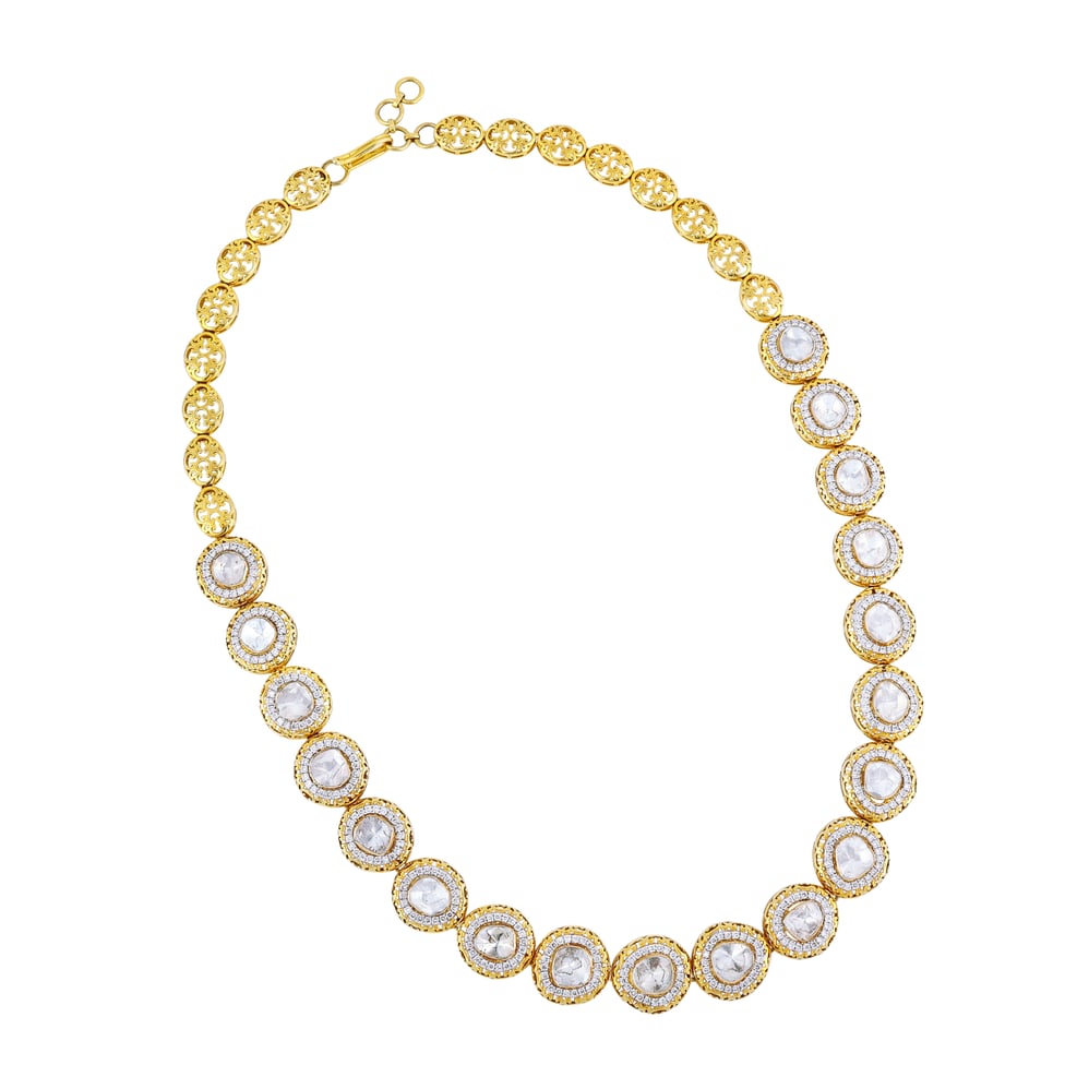 Polki String Necklace with Halo Setting